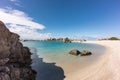 Rocky coastline and sandy beach at Cavallo island near Corsica Royalty Free Stock Photo