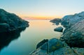 Rocky coastline sunset long exposure