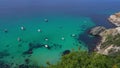 Rocky coastline and turquoise water surface of the Black Sea coast Panorama