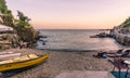 A rocky cove at dusk near Ulcinj old town, Montenegro