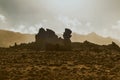 Rocky desert, extraterrestrial landscape view. Roque Cinchado in Teide National Park, Tenerife, Canary Islands, Spain.