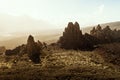 Rocky desert, extraterrestrial landscape view. Roque Cinchado in Teide National Park, Tenerife, Canary Islands, Spain.