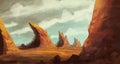 Rocky desert formations in a remote part of an imagined world - digital fantasy painting