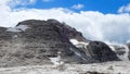 Rocky dolomiti panorama with blue cloudy sky Royalty Free Stock Photo