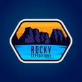 Rocky expeditions. Travel sticker for apparel, clothing, banners.