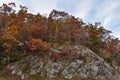 Rocky Facade Along a Mountain Road at the Edge of a Forest Revealing Colorful Fall Foliage Royalty Free Stock Photo