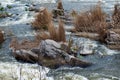 Rocky fast river. Running water, flowing with rapids Royalty Free Stock Photo