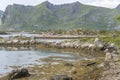 Rocky fjord coast landscape, near Valberg, Lofoten, Norway