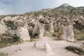 Rocky formations in Cappadocia, Turkey. Landscape of hills of different shapes Royalty Free Stock Photo