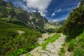 Rocky hiking trail in Mala Studena Dolina valley in High Tatras