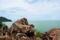 The rocky hill coast of the sea with blue sky Royalty Free Stock Photo