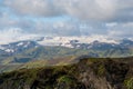 Rocky icelandic landscape with a distant glacier