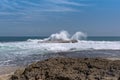 Rocky island with big wave, Manzanillo coast, Costa Rica 2 Royalty Free Stock Photo