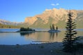 Evening Light on Rocky Island in Lake Minnewanka, Canadian Rocky Mountains, Banff National Park, Alberta, Canada Royalty Free Stock Photo