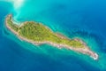 Rocky island sea beach with green tree aerial view Royalty Free Stock Photo