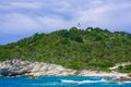 The rocky islands of Greece in the Ionian Sea. Between Paxos and Corfu.Lighthouse on the rocks.