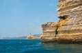 The rocky landscape of Bonifacio coast with La Madonetta lighthouse, Corsica, France