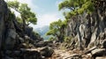 rocky landscape with green trees, clear skies, and mountainous terrain offering a peaceful natural escape