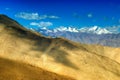 Rocky landscape of Ladakh with blue sky and ice peaks at Changla pass
