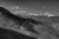 Rocky landscape of Ladakh with blue sky and ice peaks at Changla pass