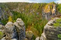 Rocky landscape of Saxon Switzerland national park, the Elbe Sandstone Mountains at sunset, Germany Royalty Free Stock Photo