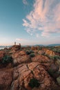 Rocky landscape at sunset, at Antelope Island State Park, on the Great Salt Lake, Utah Royalty Free Stock Photo