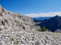 Rocky landscape on the way up to Sulzfluh, Praettigau, Graubuenden, Switzerland. Royalty Free Stock Photo