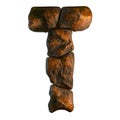 Rocky letter T. Font of stone on white background. 3d