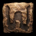 Rocky letter W. Font of stone isolated on black background. 3d