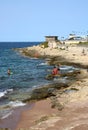 Rocky Mediterranean shore, Bugibba, Malta Royalty Free Stock Photo