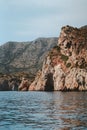 Rocky mountain with cave in Aegean sea landscape in Turkey nature resort travel destinations Royalty Free Stock Photo