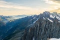 Rocky mountain cliffs in Mont Blanc massif at dawn