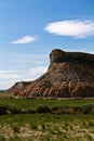 Rocky mountain in desert bardenas in blue sky, spain