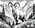 Rocky Mountain goat sheep flowers artist line sketch