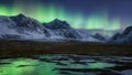 Rocky Mountain Landscape at night with Stars and Northern Lights in Sky. Royalty Free Stock Photo