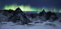 Rocky Mountain Landscape at night with Stars and Northern Lights in Sky. Royalty Free Stock Photo