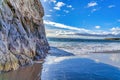 Rocky mountain and peaceful ocean on a sunny day in Laguna Beach California Royalty Free Stock Photo