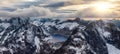 Rocky Mountain Peak and Glacier Lake. Aerial Landscape Nature Background. Royalty Free Stock Photo