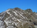 Rocky mountain peak Piz Arpschella (3031 m) in the massif of the Albula Alps above the Swiss road pass Fluela