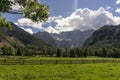 Rocky mountain peaks as seen from Jezersko village