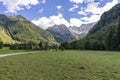 Rocky mountain peaks as seen from Jezersko village