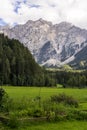 Rocky mountain peaks as seen from Jezersko village