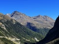 Rocky mountain peaks Piz Mutera (3044 m) and Piz Chaste (2849 m) in the massif of the Albula Alps