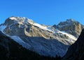 Rocky mountain peaks Plattenflue (3012 m) and Hoch Ducan or Piz Ducan (3063 m) in the Ducankette range