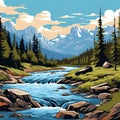 Rocky Mountain River Close-up: A Vibrant, Flat Perspective Royalty Free Stock Photo