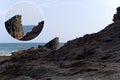 Rocky mountain and sea with small magnified view