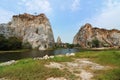 Rocky mountain with water lake of khao Ngu Stone Park , Ratchaburi , Thailand Royalty Free Stock Photo
