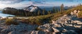 Rocky mountains covered with the last snow near Mount Shasta volcano. Castle dome from Castle Crags State Park, Castle Crags