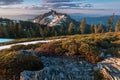 Rocky mountains covered with the last snow near Mount Shasta volcano. Castle dome from Castle Crags State Park, Castle Crags Royalty Free Stock Photo