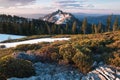 Rocky mountains covered with the last snow near Mount Shasta volcano. Castle dome from Castle Crags State Park, Castle Crags Royalty Free Stock Photo